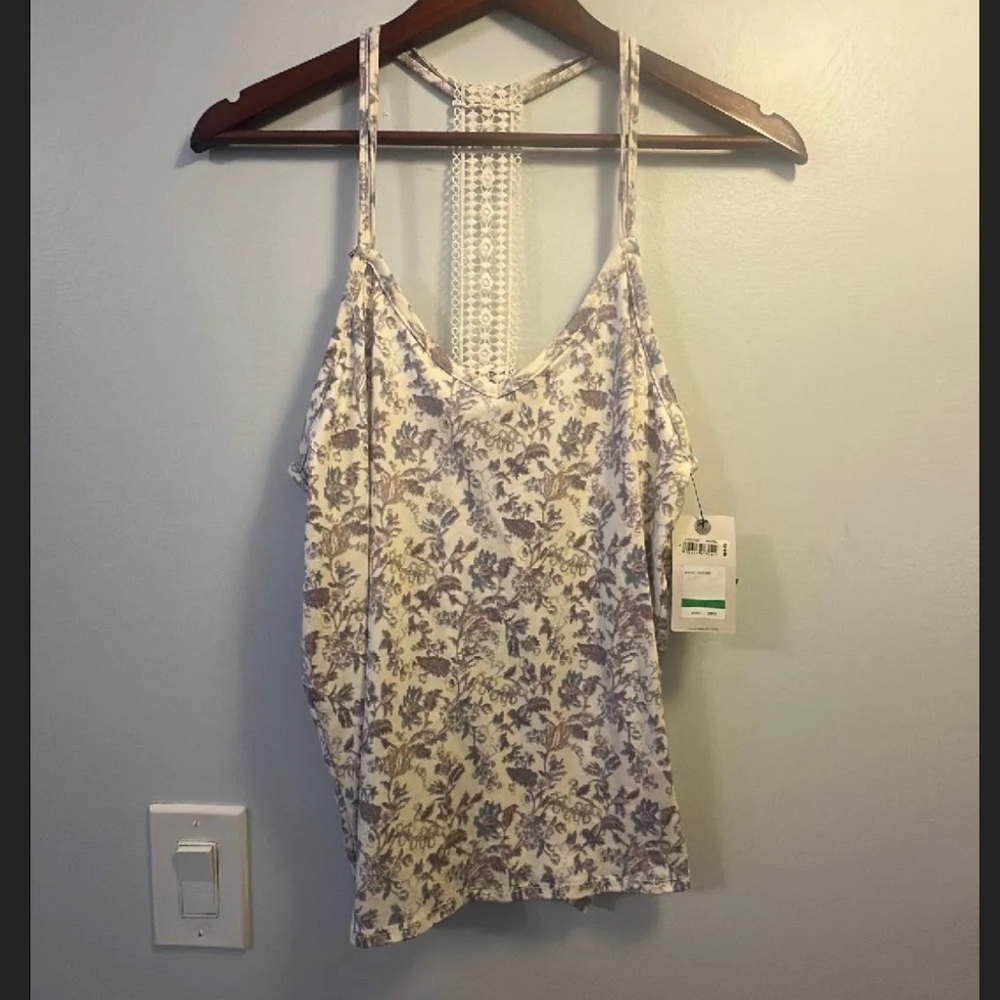 Lucky Brand Cream and Purple Lace Camisole